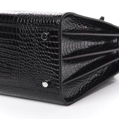 Saint Laurent Calfskin Crocodile Embossed Small Sac de Jour Black 8 of 12