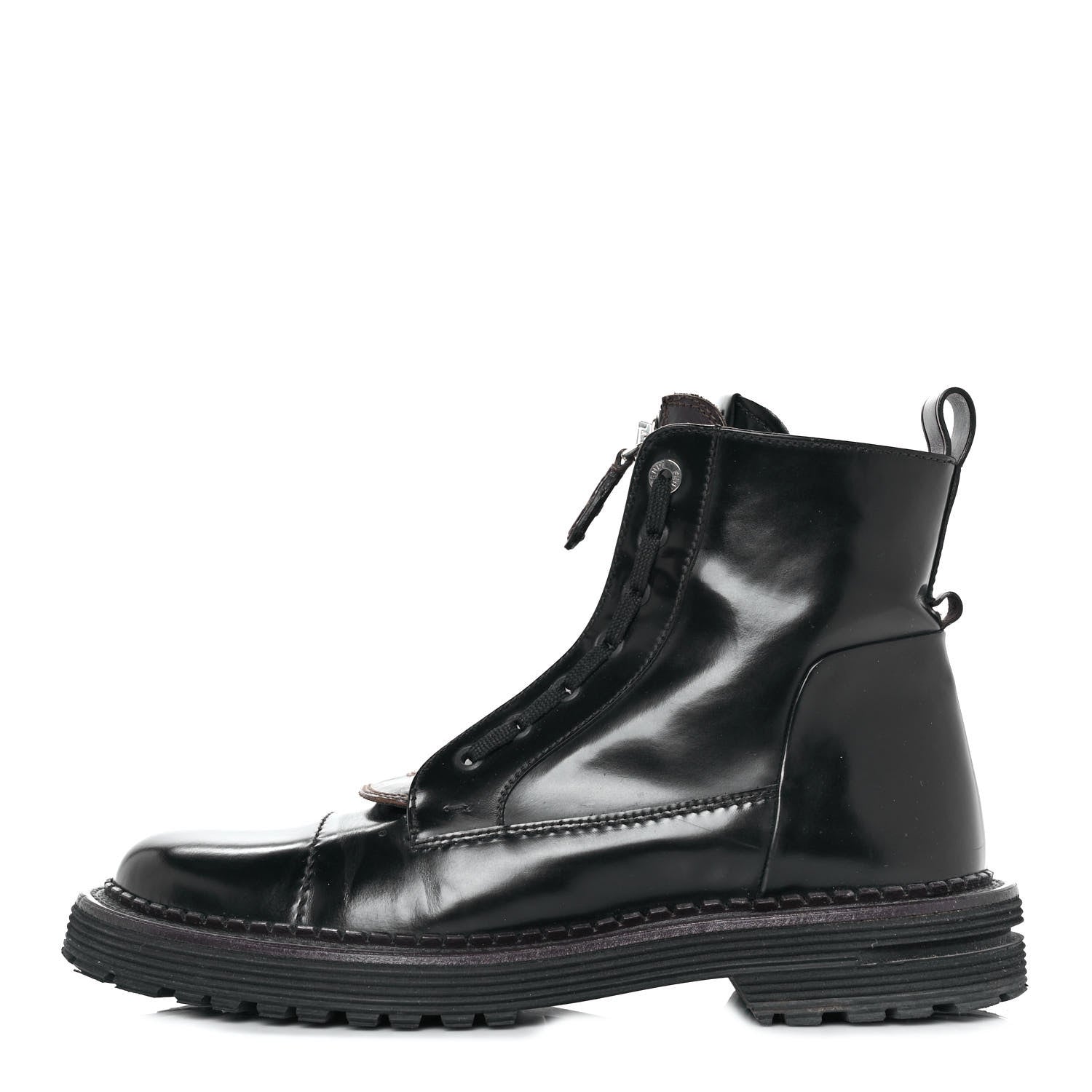 Fendi Glazed Calfskin Mens Biker Boots 8 Brown Black 1 of 7