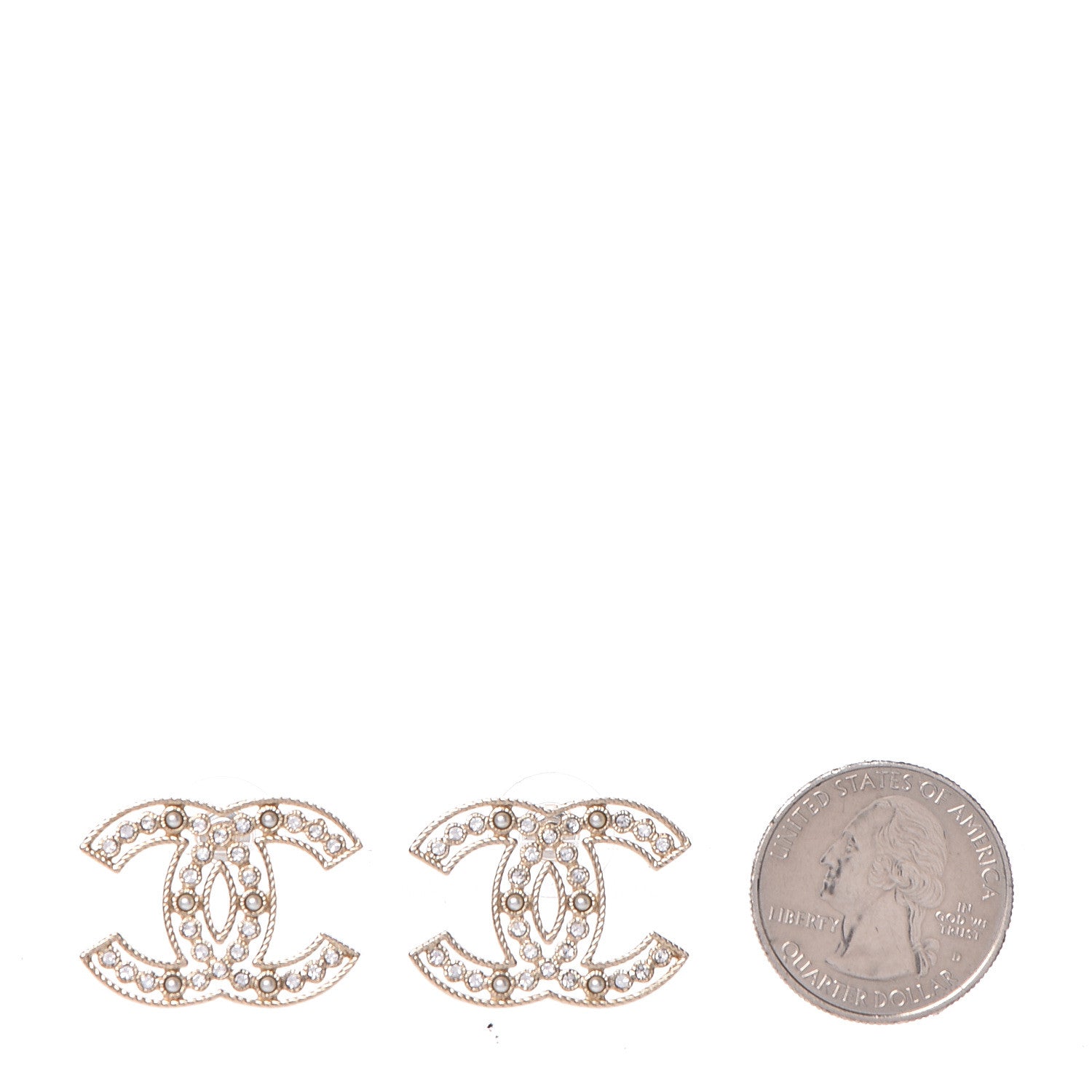 Chanel Pearl Crystal Sparkling Pearls CC Earrings Light Gold 2 of 5