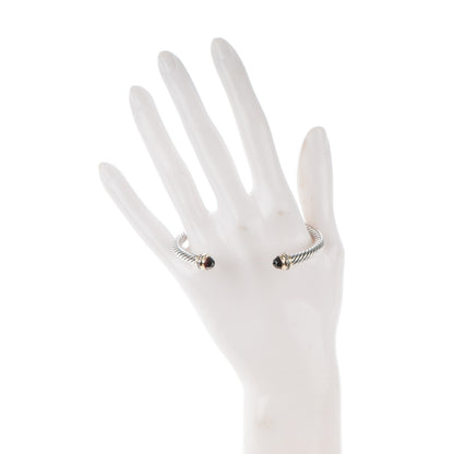 David Yurman Sterling Silver 18K Yellow Gold Diamond Garnet 5mm Cable Classics Bracelet 2 of 4
