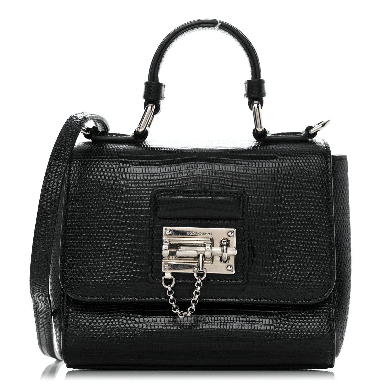 Dolce & Gabbana Lizard Calfskin Embossed Small Monica Top Handle Bag Black 1 of 11