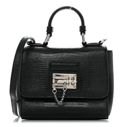 Dolce & Gabbana Lizard Calfskin Embossed Small Monica Top Handle Bag Black 1 of 11