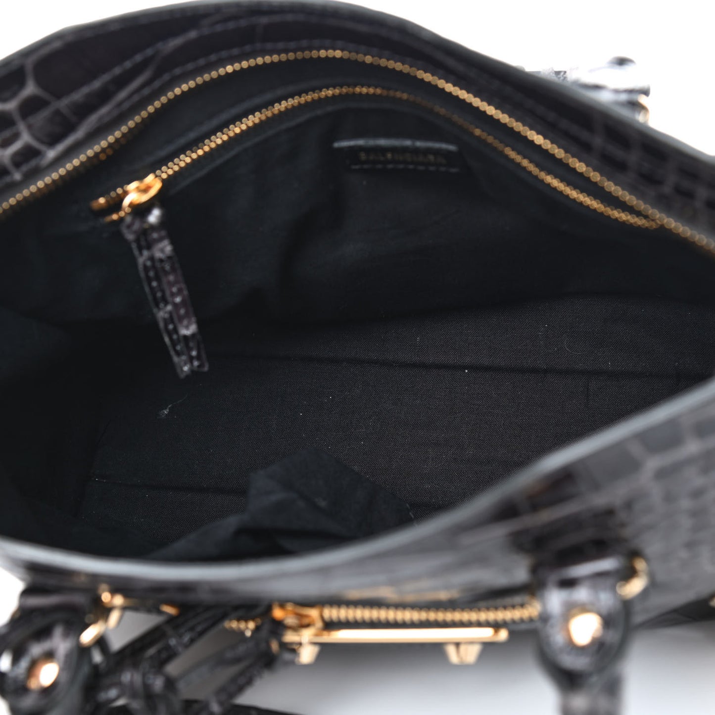 Shiny Supple Calfskin Crocodile Embossed Gold Metallic Edge Hardware S City Dark Grey