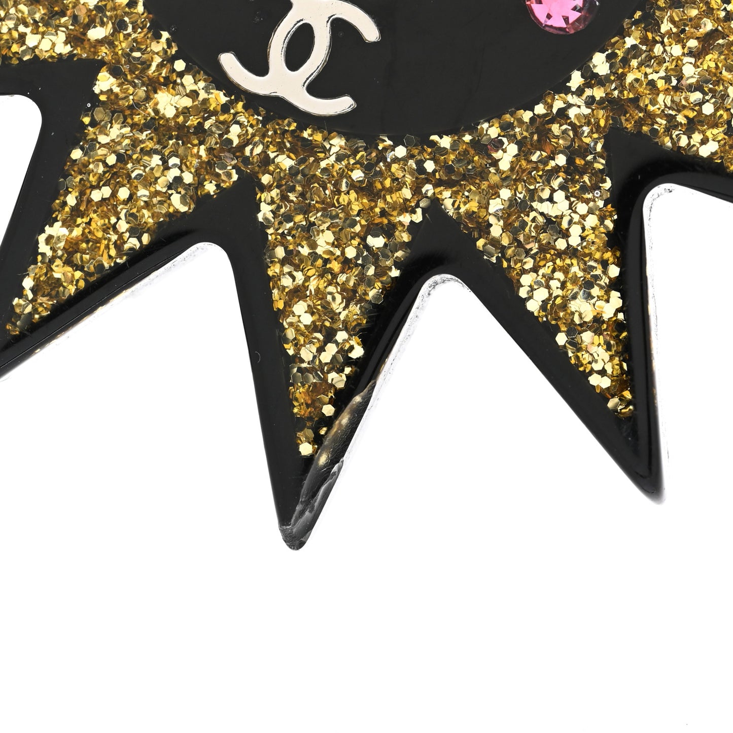 Resin Glitter CC Star Brooch Black Gold