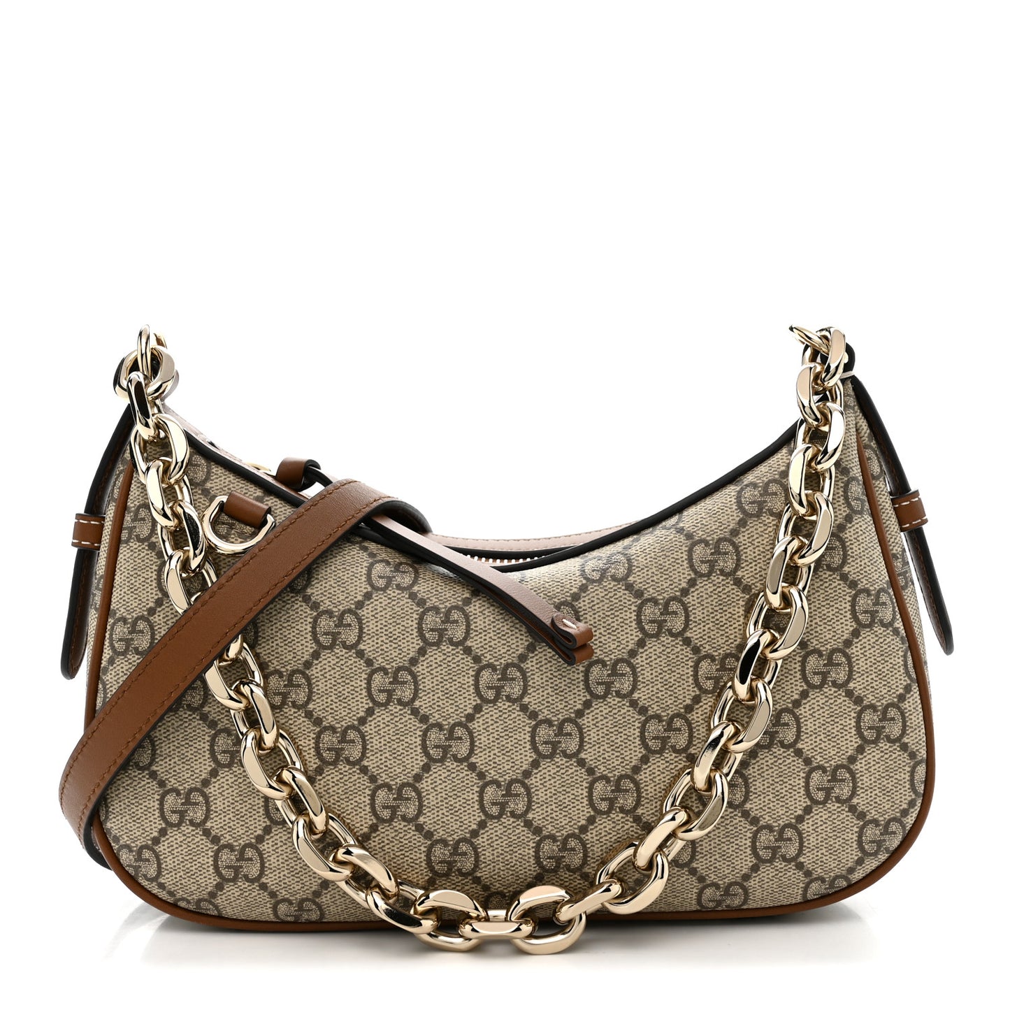 GG Supreme Monogram Textured Calfskin Small Emblem Shoulder Bag Beige Dark Brown