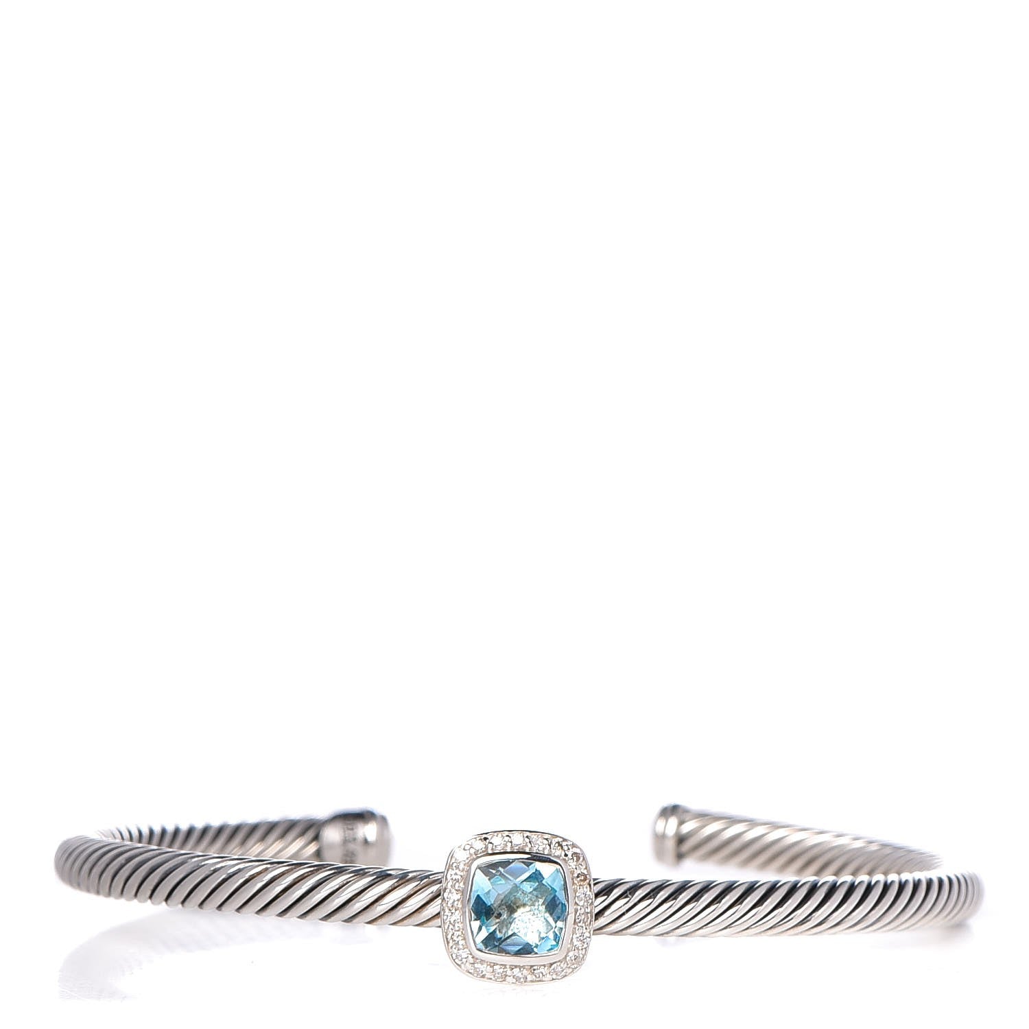 David Yurman Sterling Silver Diamond Blue Topaz 4mm Noblesse Cable Bracelet 1 of 3