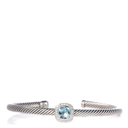 David Yurman Sterling Silver Diamond Blue Topaz 4mm Noblesse Cable Bracelet 1 of 3