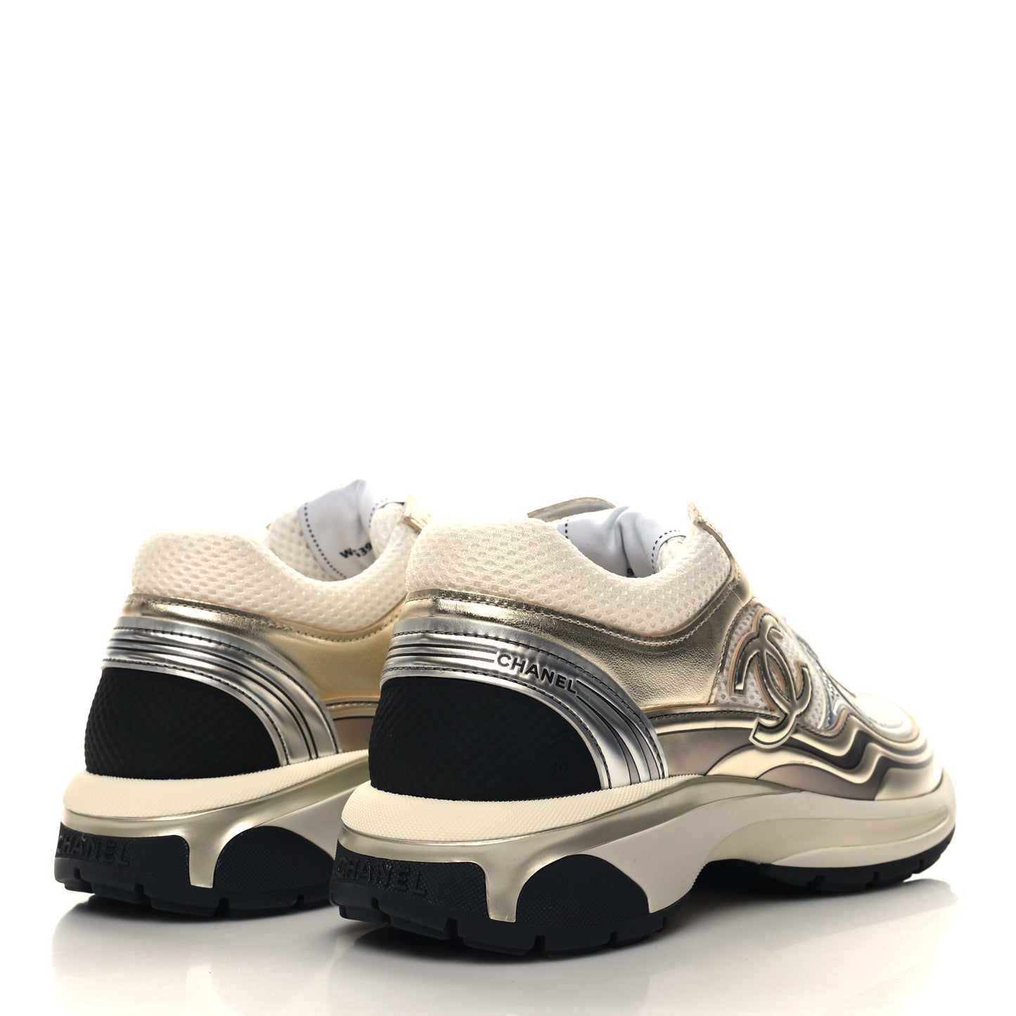 Fabric Laminated Calfskin Stretch CC Sneakers 39 White Gold Silver