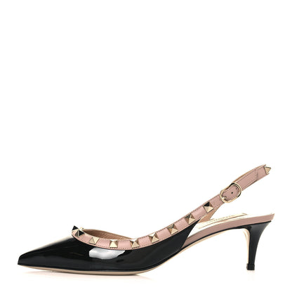 Valentino Garavani Patent Nappa Rockstud Half D'Orsay Slingback 50mm Pumps 37 Black Poudre 1 of 11