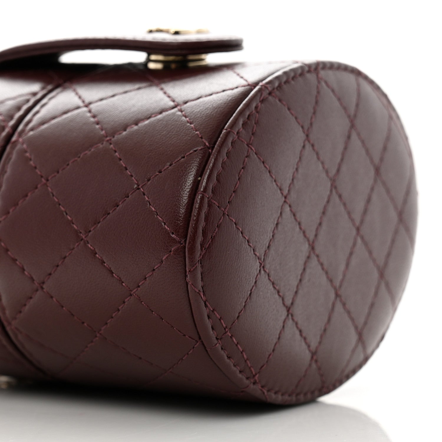 Chanel Lambskin Quilted Round Mini Vanity Case With Chain Burgundy 9 of 12