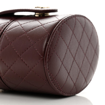 Chanel Lambskin Quilted Round Mini Vanity Case With Chain Burgundy 9 of 12