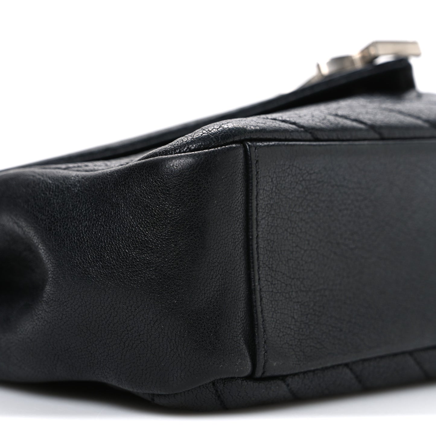 Grained Calfskin Matelasse Chevron Medium Monogram Chain Bag Black