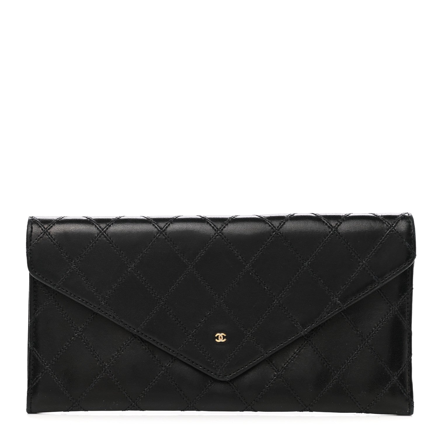 Chanel Lambskin Diamond Stitched Envelope Long Flap Wallet Black 1 of 9