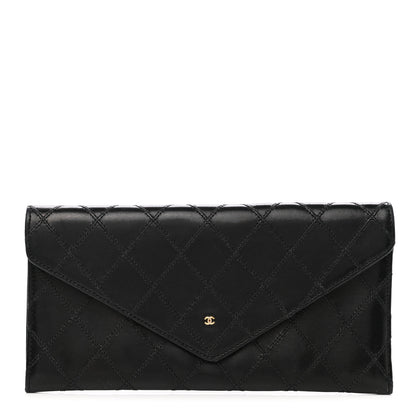 Chanel Lambskin Diamond Stitched Envelope Long Flap Wallet Black 1 of 9