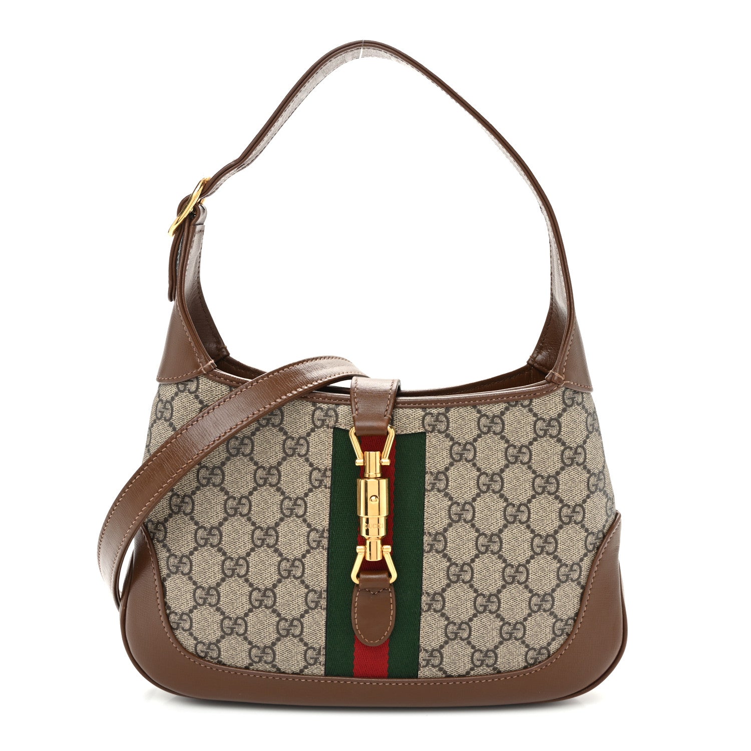 Gucci GG Supreme Monogram Azalea Calfskin Web Small Jackie 1961 Hobo Beige Ebony Brown Sugar 1 of 12