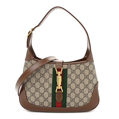 Gucci GG Supreme Monogram Azalea Calfskin Web Small Jackie 1961 Hobo Beige Ebony Brown Sugar 1 of 12