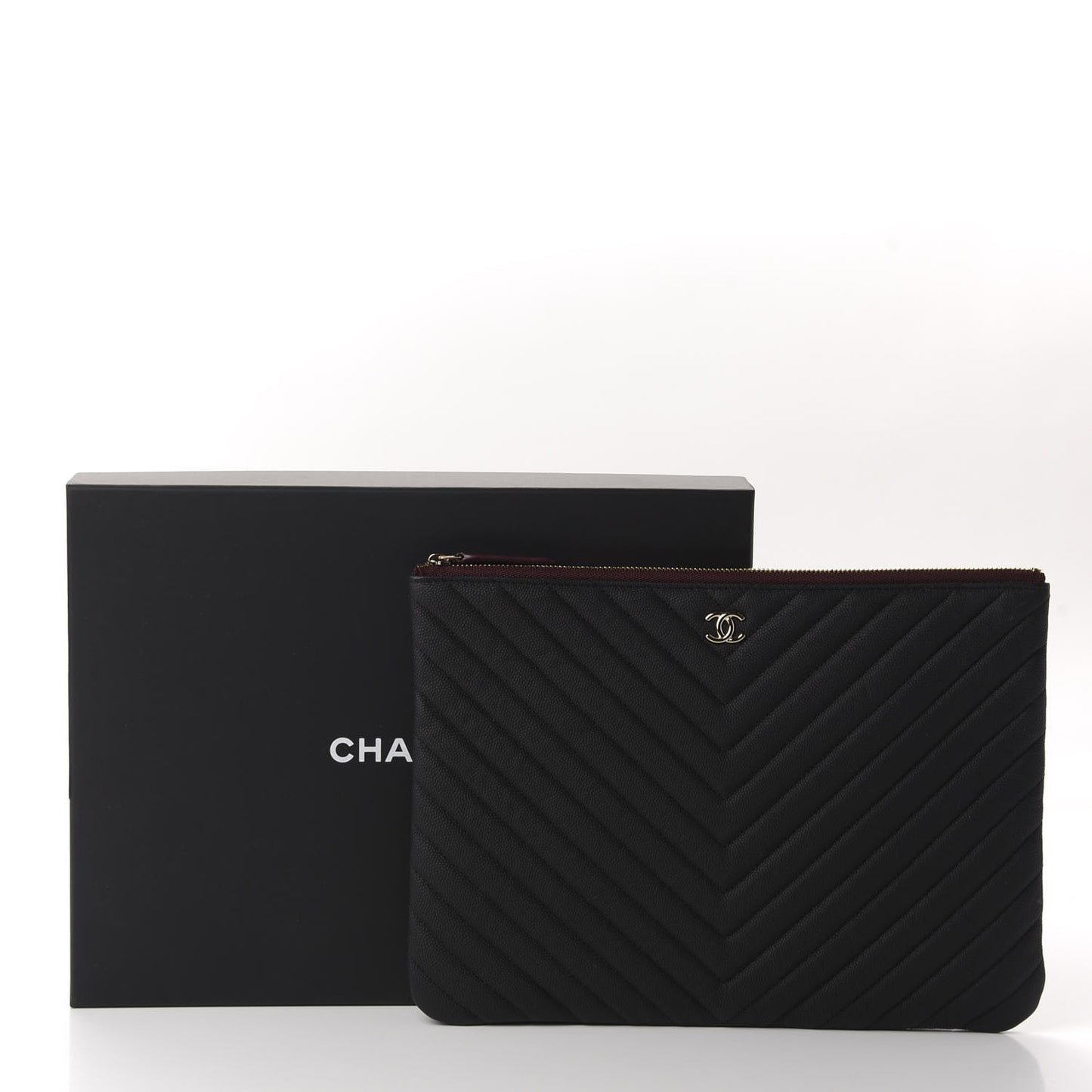 Caviar Chevron Quilted Medium Cosmetic Case Black