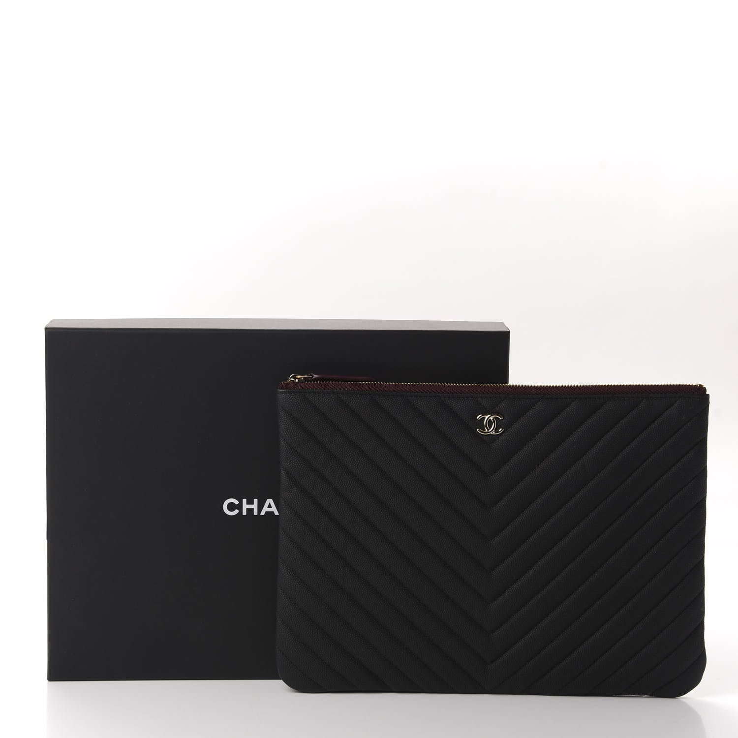 Chanel Caviar Chevron Quilted Medium Cosmetic Case Black 8 of 8