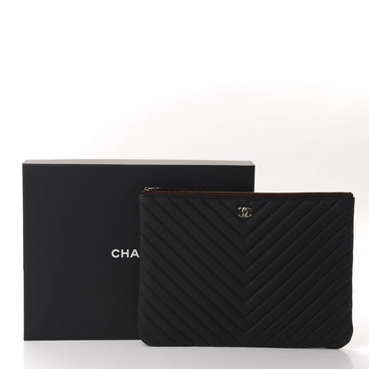 Chanel Caviar Chevron Quilted Medium Cosmetic Case Black 8 of 8