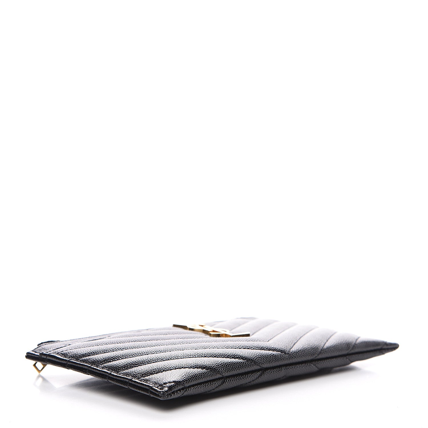 Saint Laurent Grain De Poudre Chevron Monogram Bill Pouch Black 3 of 7