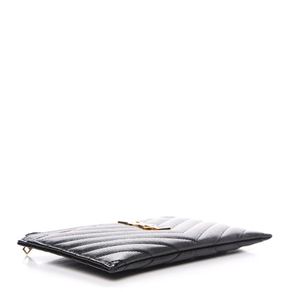 Saint Laurent Grain De Poudre Chevron Monogram Bill Pouch Black 3 of 7