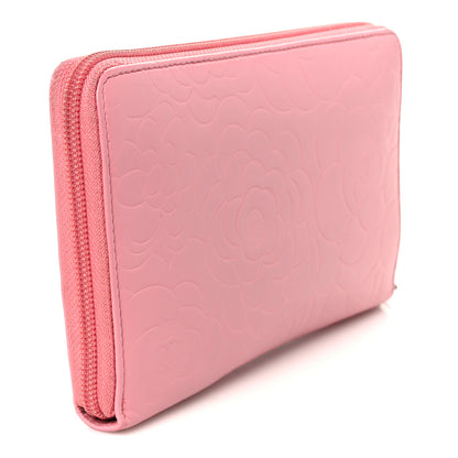 Chanel Lambskin Camellia Embossed Zip Around Organizer Wallet Pink 3 of 11
