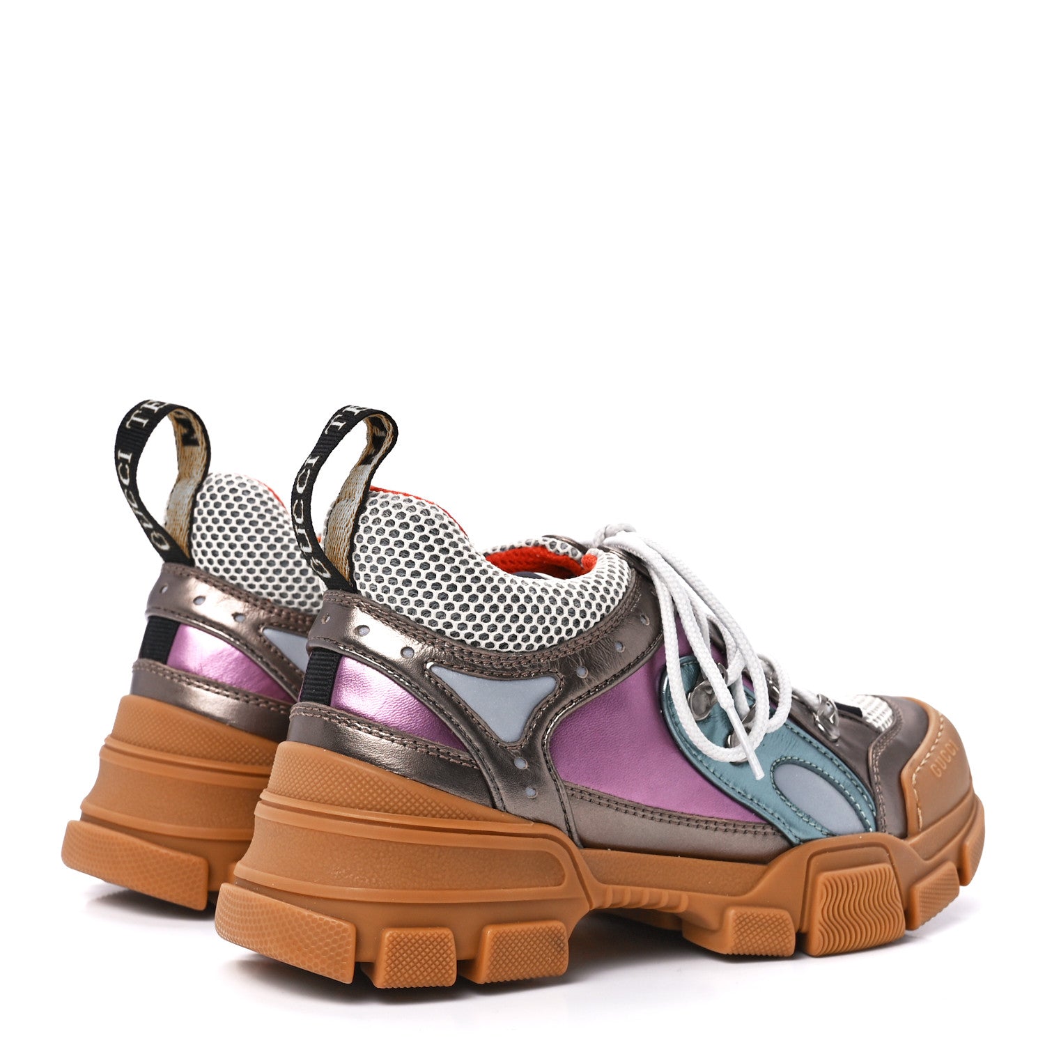 Gucci X SEGA Metallic Calfskin Mesh Womens Flashtrek Sneakers 36.5 Rame Mystic White Lago 4 of 10