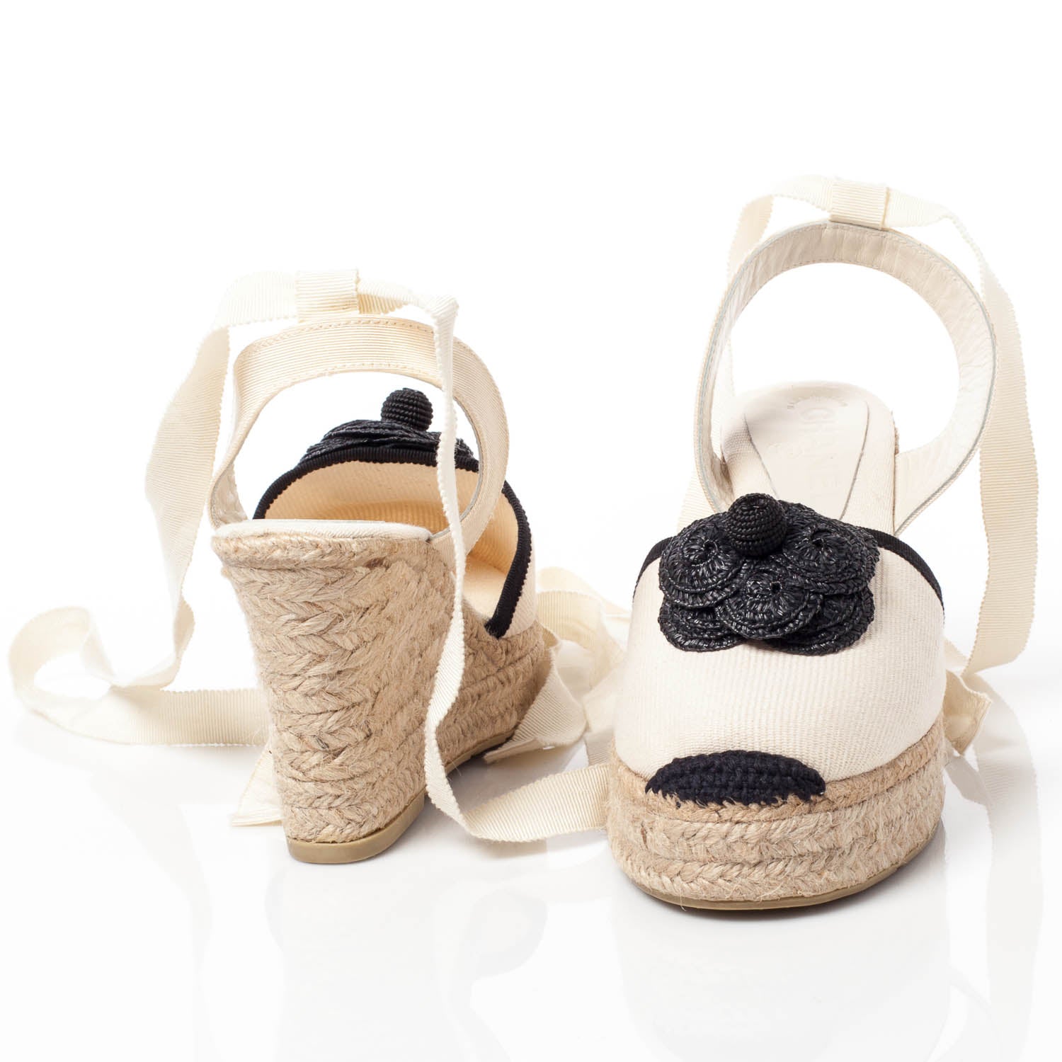 Chanel Canvas Espadrille Flower Wedges 37 6 of 9