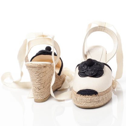 Chanel Canvas Espadrille Flower Wedges 37 6 of 9