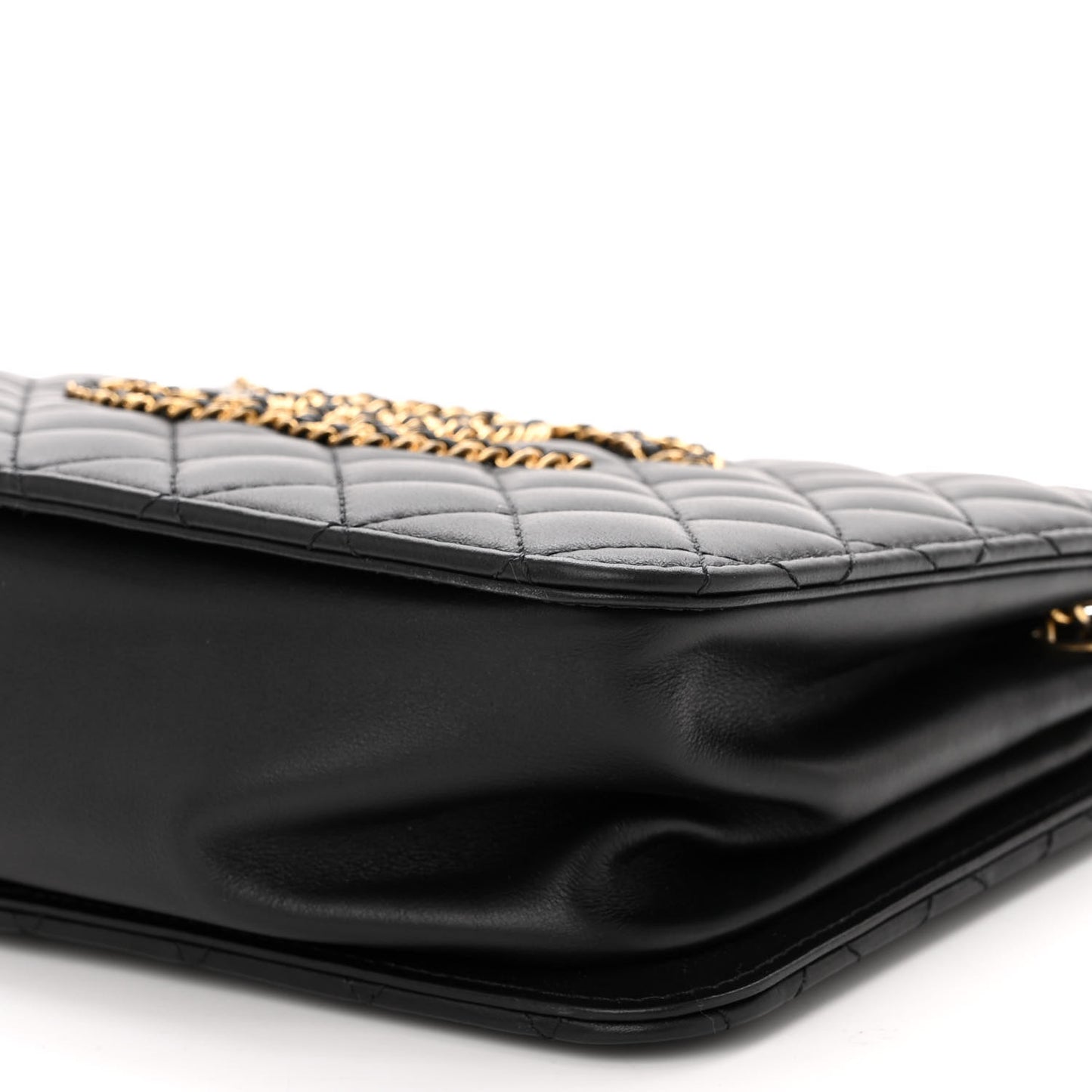 Calfskin Quilted CC Chain Accordion Tote Black