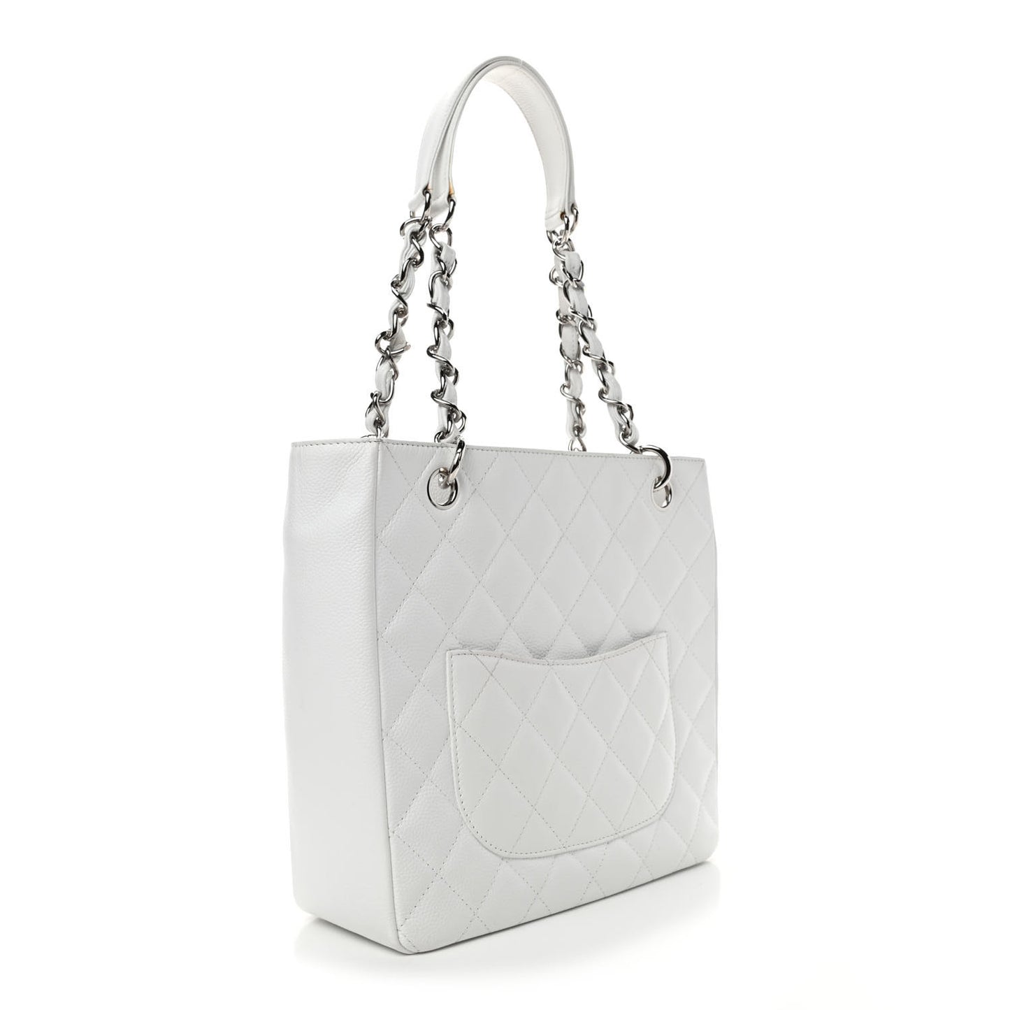 Caviar Quilted Petit Shopping Tote PST White