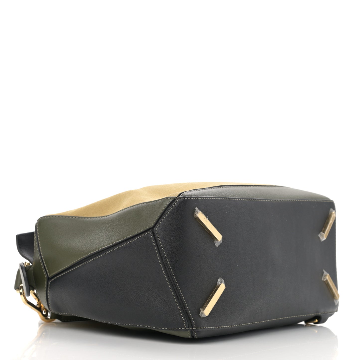 Calfskin Suede Medium Puzzle Bag Gold Avocado Green