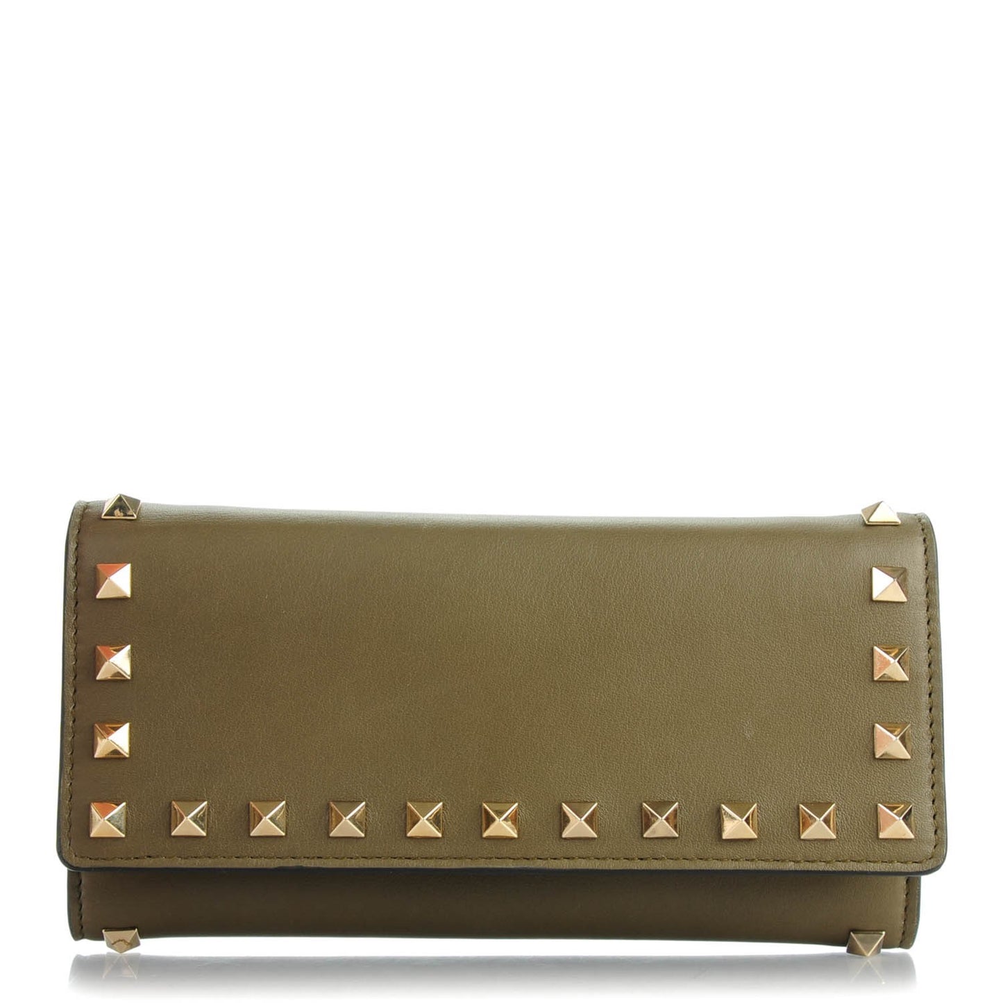 Calfskin Rockstud Flap Wallet Army Green