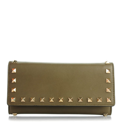 Valentino Garavani Calfskin Rockstud Flap Wallet Army Green 1 of 8