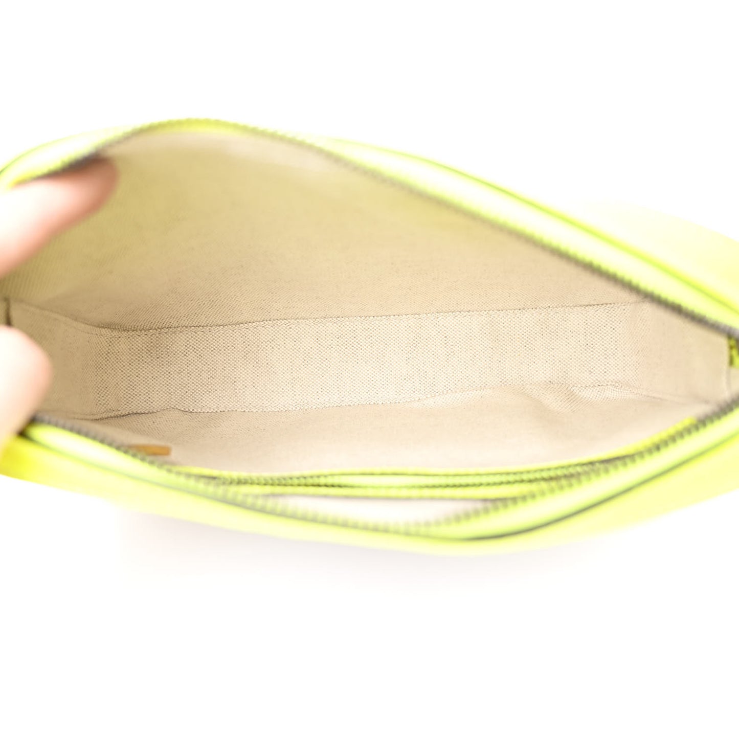 GG Supreme Monogram Textured Dollar Calfskin Web Ophidia Wristlet Shoulder Bag Beige Ebony Fluo Yellow