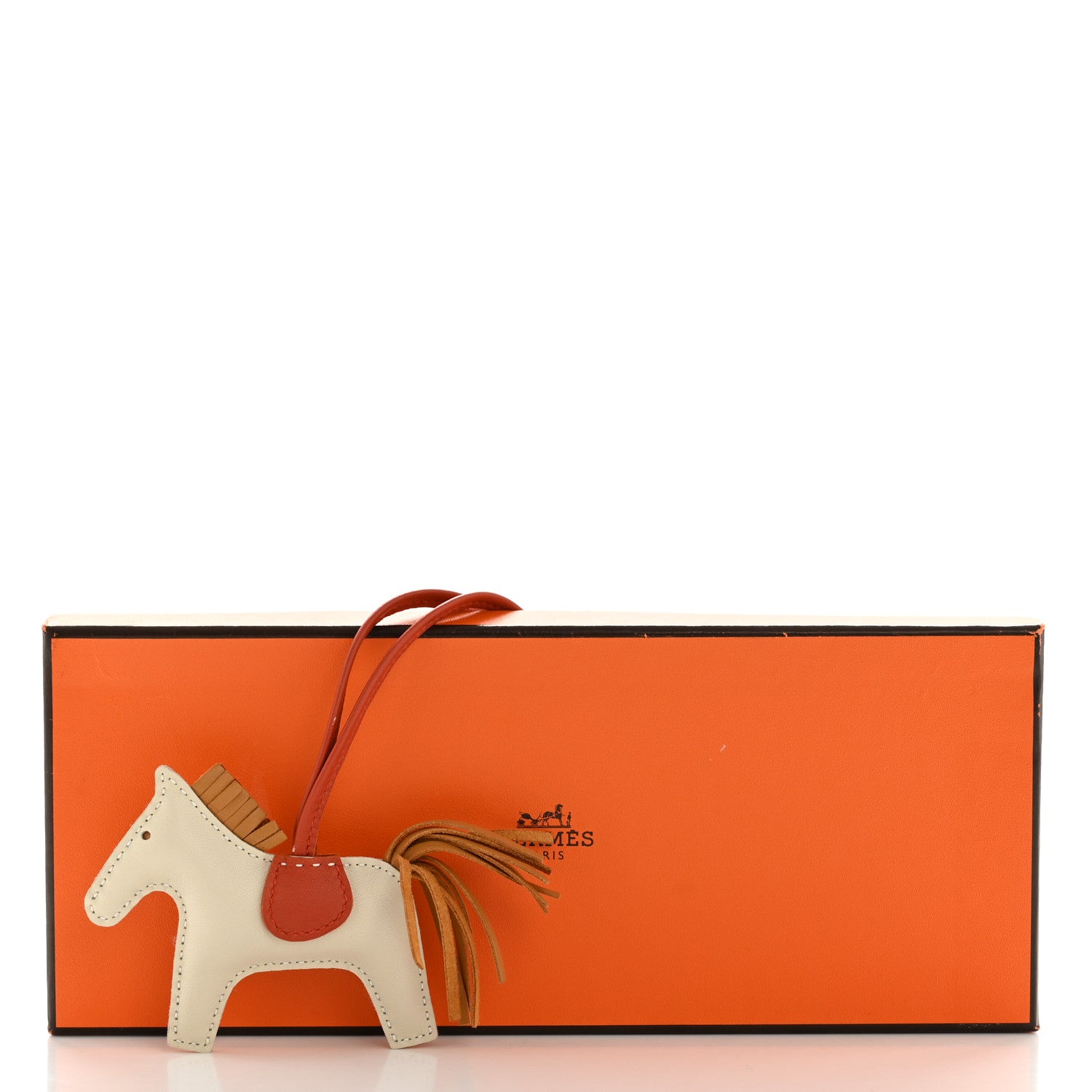 Hermes Milo Lambskin Grigri Rodeo Horse Bag Charm PM Craie Sesame Cornaline 4 of 4