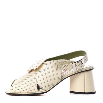 Gucci Calfskin Perforated Shell Embellished Slingback Sandals 38 Vintage White 1 of 11