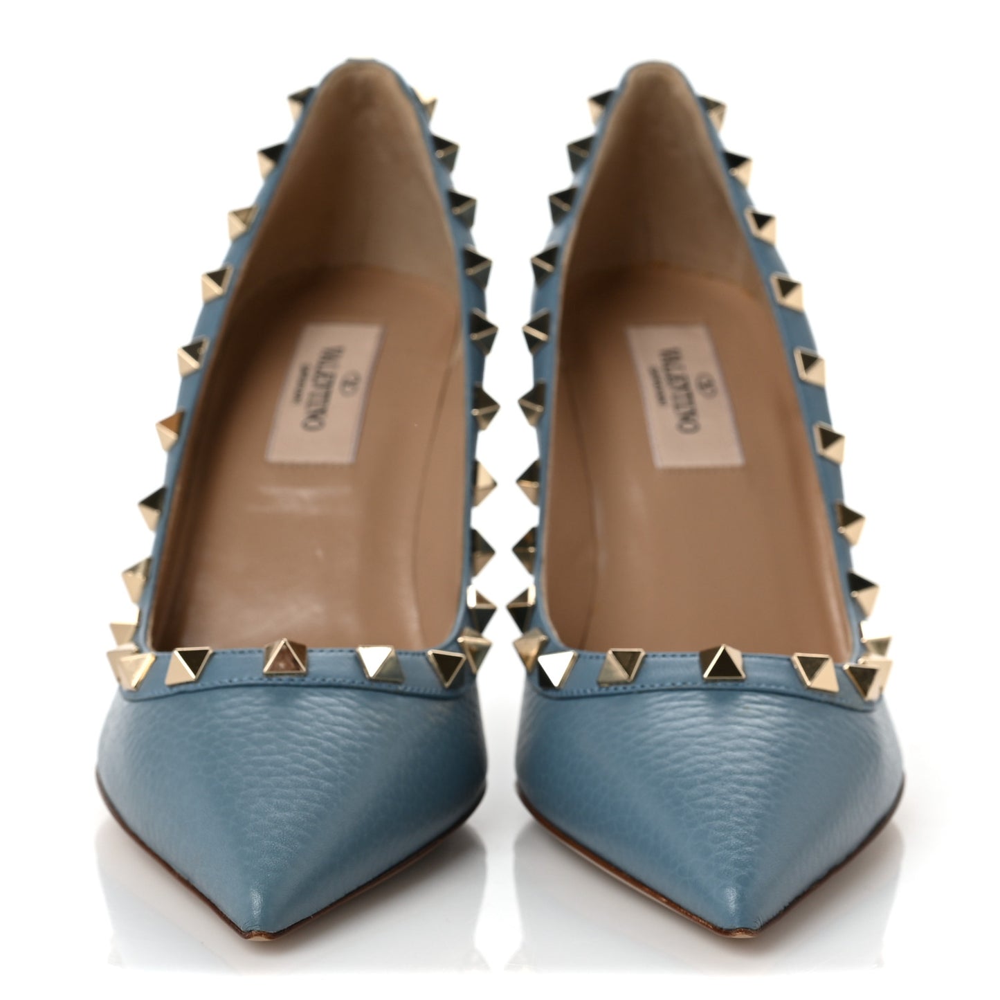 Pebbled Calfskin Rockstud 85mm Pumps 36 Grey Sky