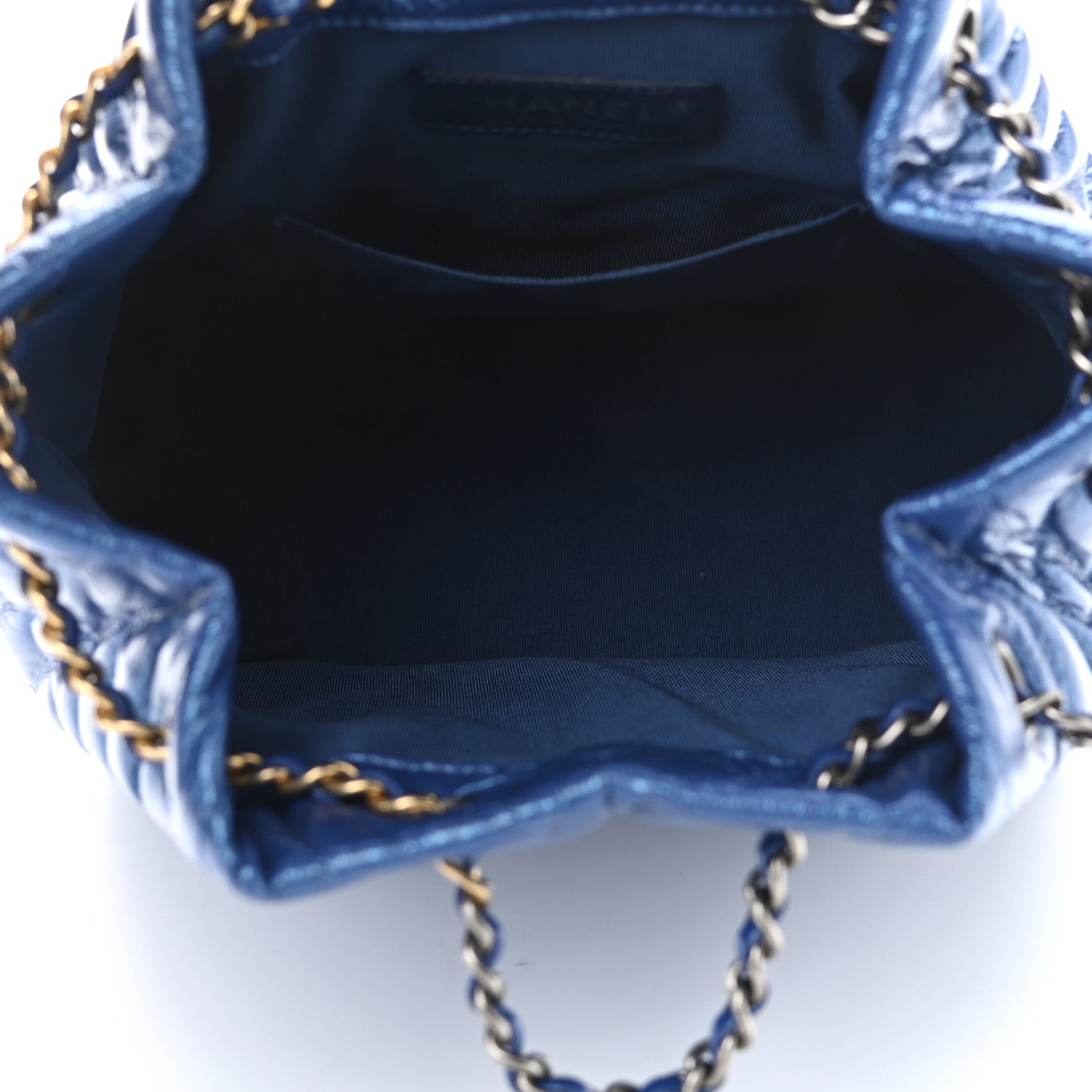 Chanel Iridescent Aged Calfskin Chevron Quilted Small Gabrielle Backpack Blue 5 of 11