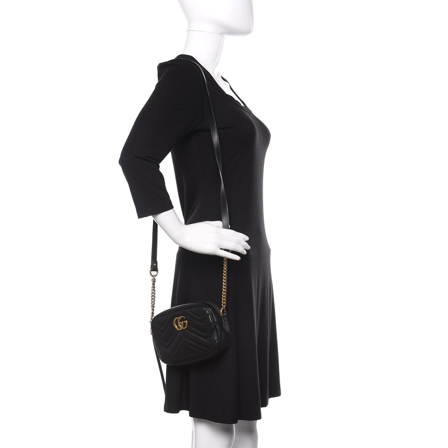 Calfskin Matelasse Mini GG Marmont Chain Shoulder Bag Black
