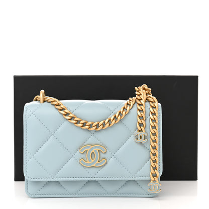 Chanel Lambskin Enamel Quilted Pending CC Clutch With Chain Light Blue 12 of 12