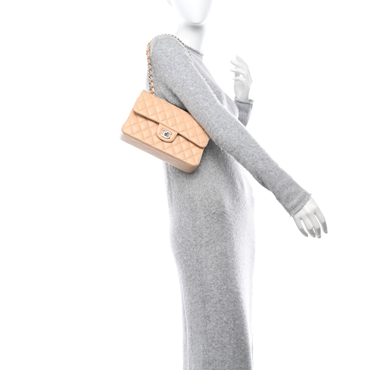 Lambskin Quilted Small Double Flap Beige