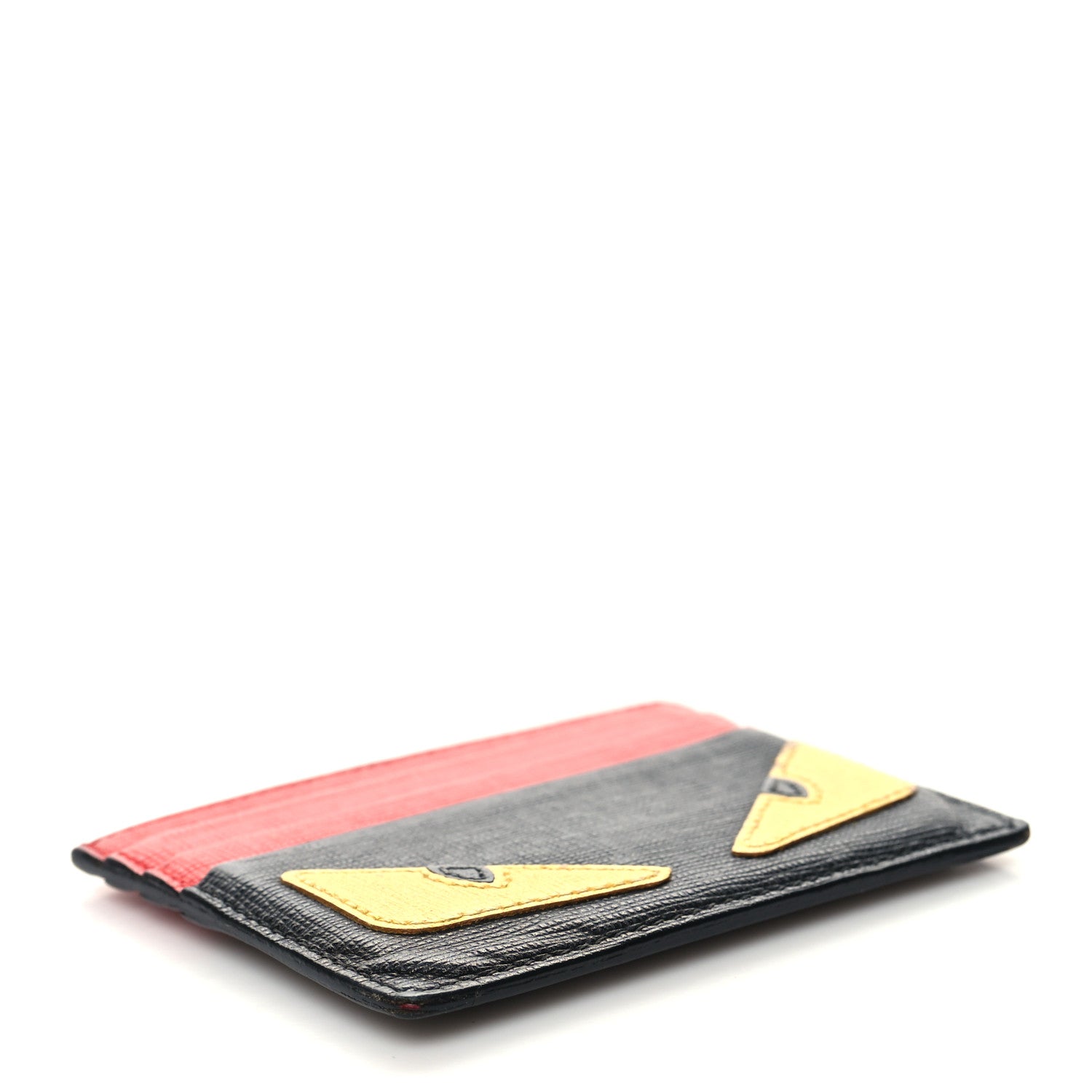 Fendi Vitello Elite Monster Eyes Inlay Card Holder Black Giallo Rosso 4 of 12
