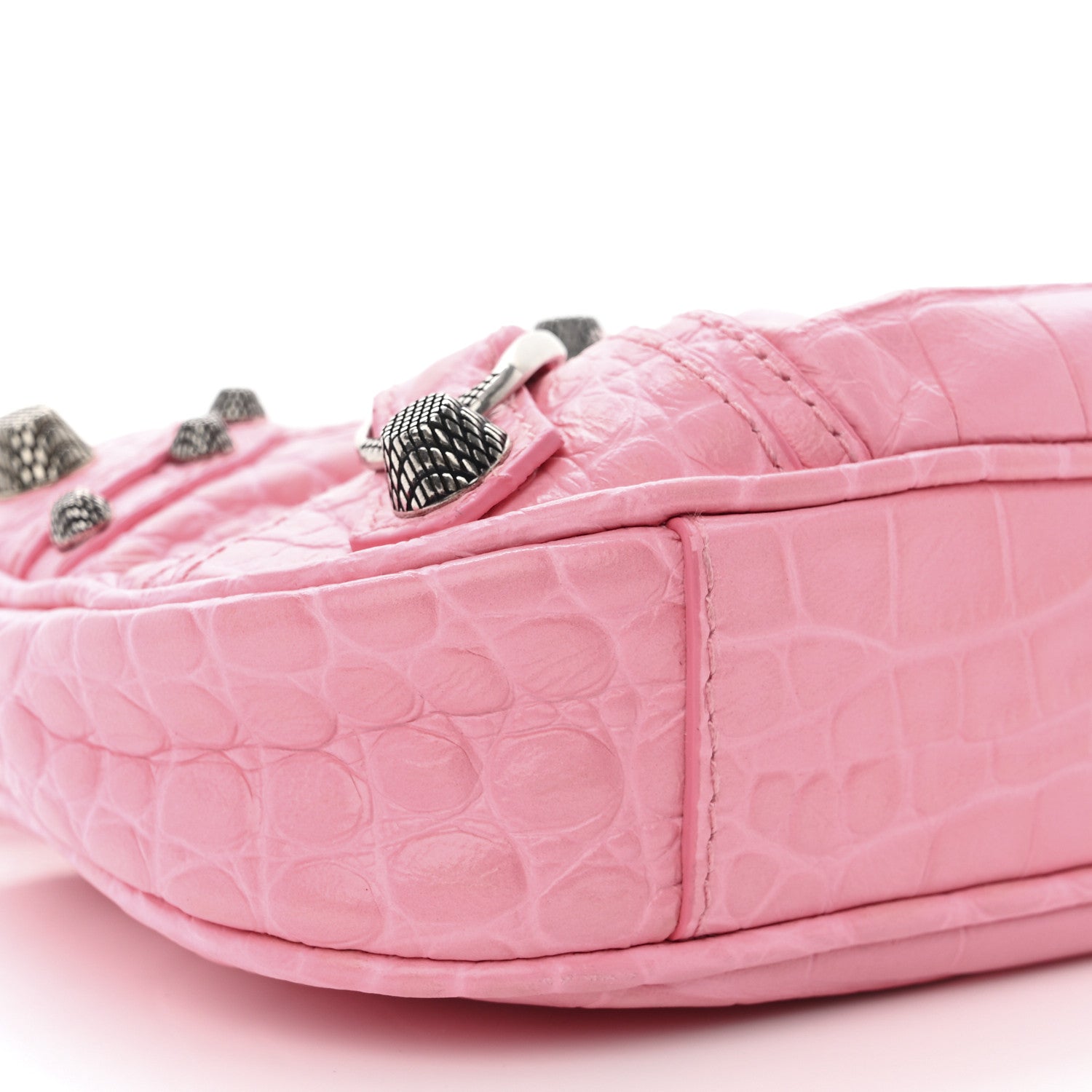 Balenciaga Extra Supple Calfskin Crocodile Embossed Le Cagole Mini Purse With Chain Sweet Pink 10 of 11