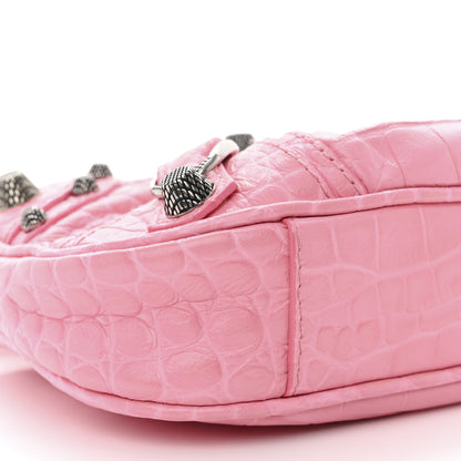 Balenciaga Extra Supple Calfskin Crocodile Embossed Le Cagole Mini Purse With Chain Sweet Pink 10 of 11