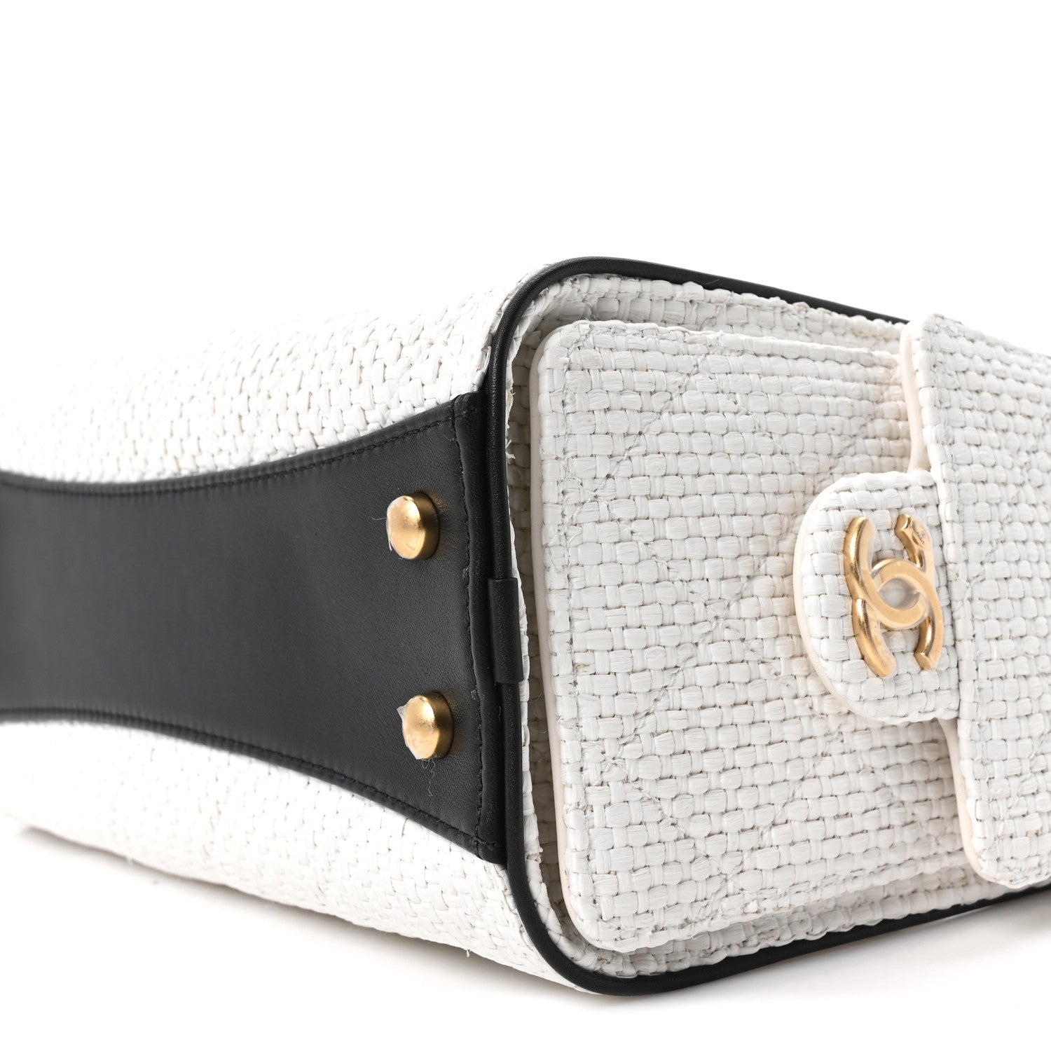 Chanel Braided Raffia Calfskin Mini Chanel 25 Handbag White Black