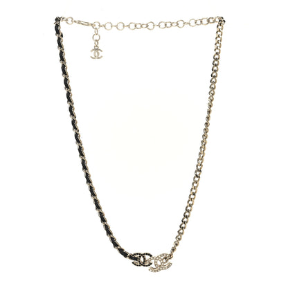 Chanel Metal Calfskin Crystal Double CC Short Necklace Black Gold 3 of 4