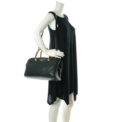 Gucci Pebbled Calfskin Medium Bamboo Shopper Tote Black 2 of 7