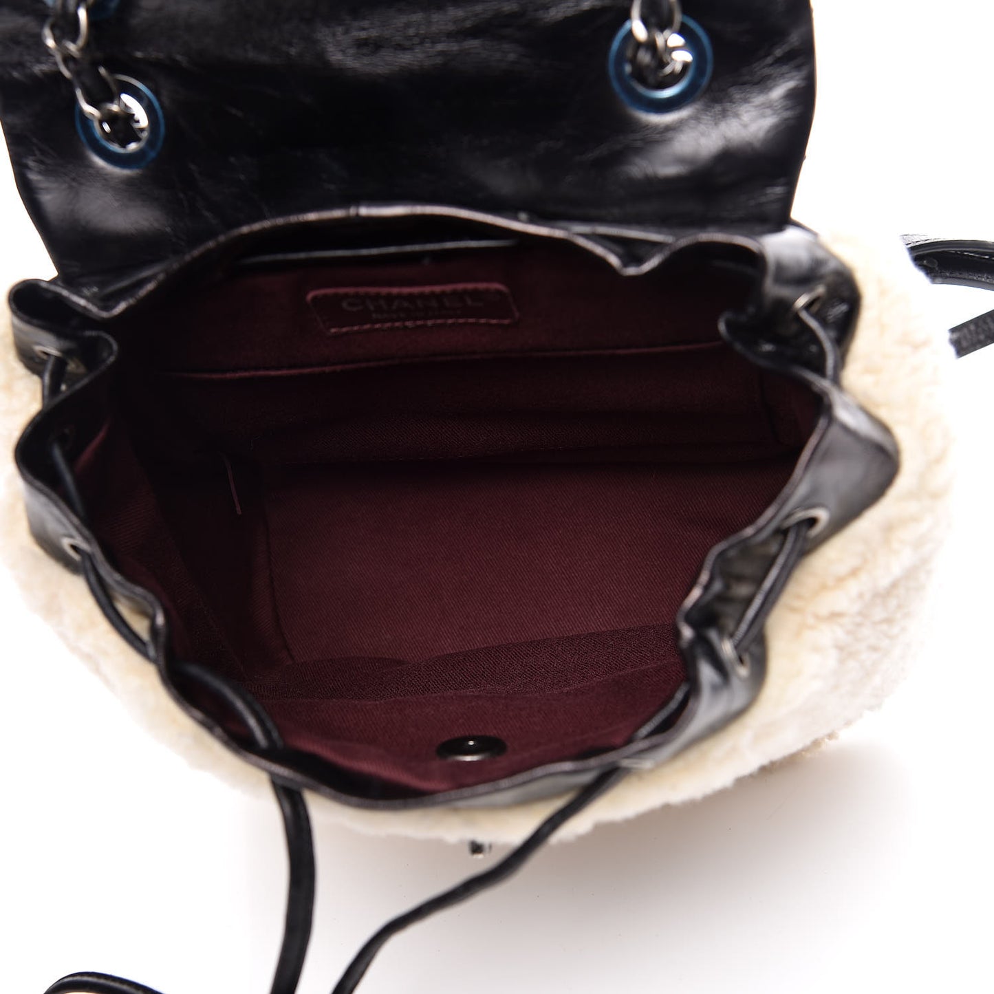 Glazed Calfskin Shearling Quilted Small Mountain Backpack Black Ivory