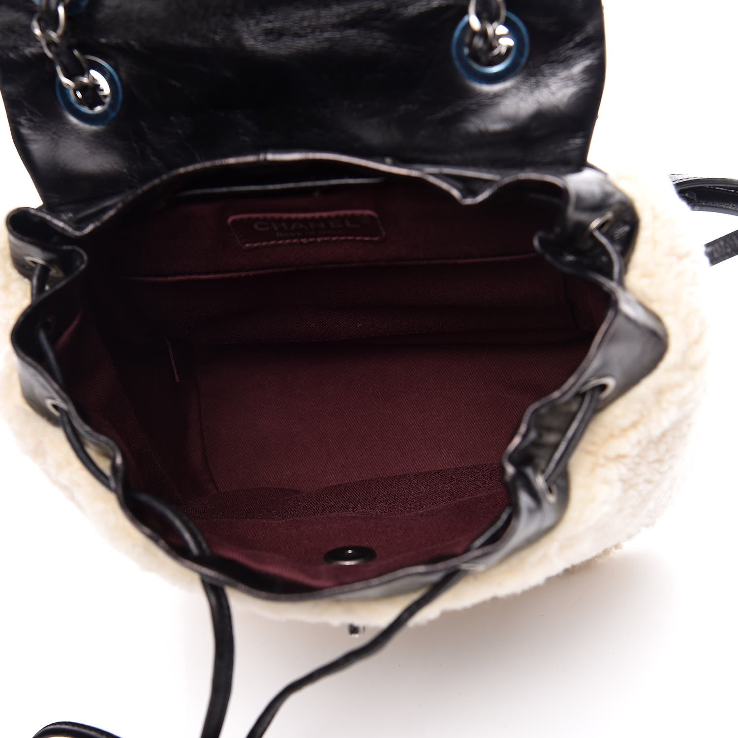 Chanel Glazed Calfskin Shearling Quilted Small Mountain Backpack Black Ivory 5 of 14